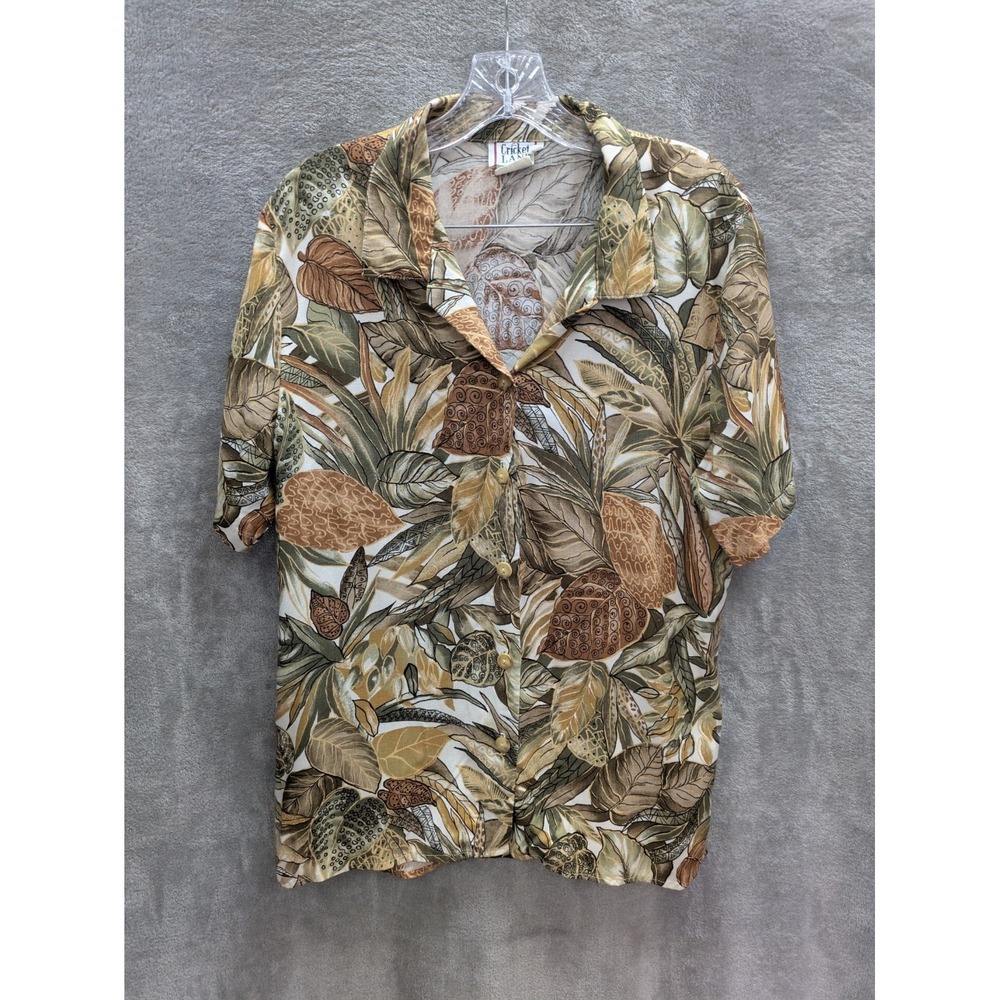 Vintage Button Up Shirt Women's 12 Safari Tropical Leaf Botanical‎ Print
